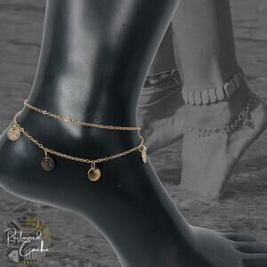 Gold Double Strand Hanging Discs Anklet